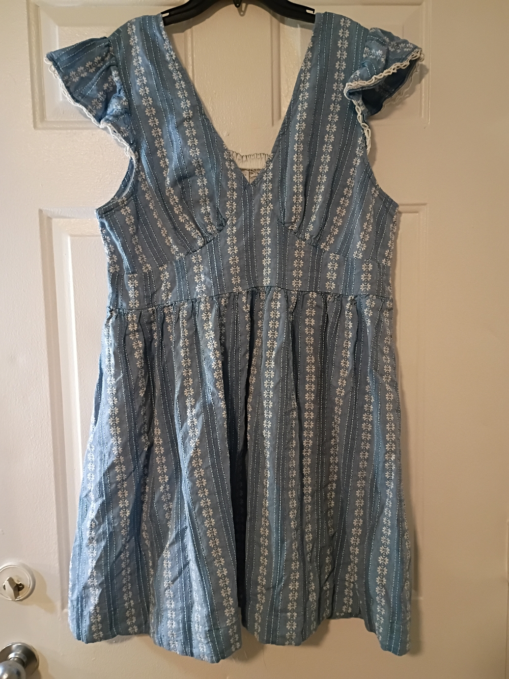 Blue Floral-Stripe Midi Dress - Casual Women's Summer Dress